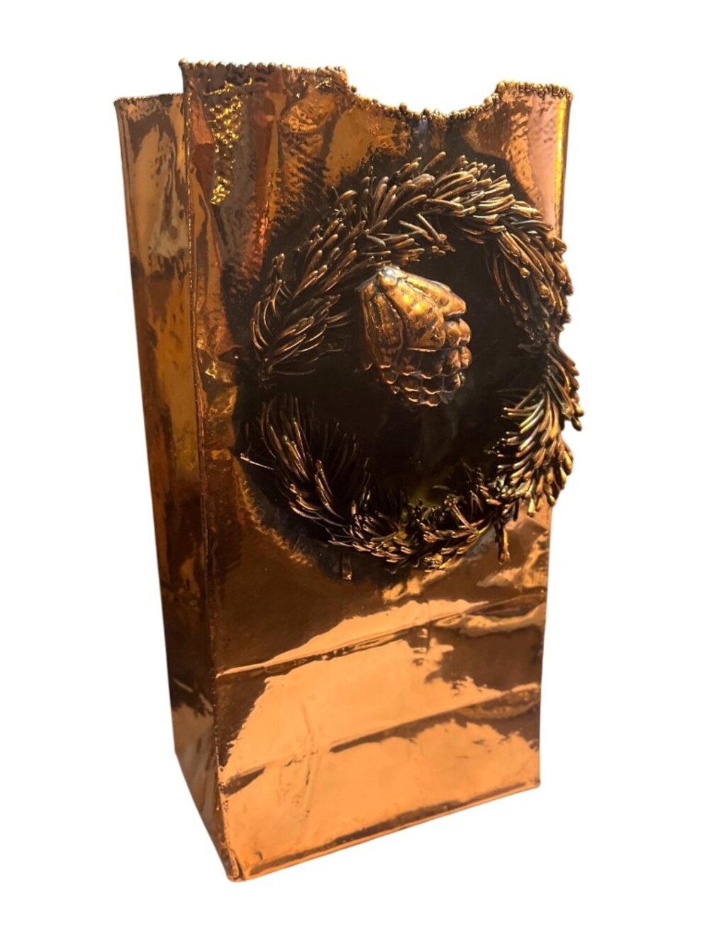 Vtg California Bronze Paper Bag Vase Pop Art Post Modern Sculpture MCM